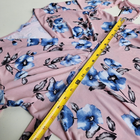 My Bump Pink Blue Floral Stretch Maternity Dress Short Sleeve Tie Back Large - Picture 8 of 12